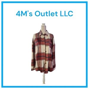 Women's Clothes Plaid Shacket Jacket Long Sleeve Button Down Flannel Shirt